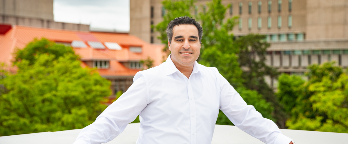 Portrait of  Professor Mostafa Elsharqawy on the roof of the Engineering building