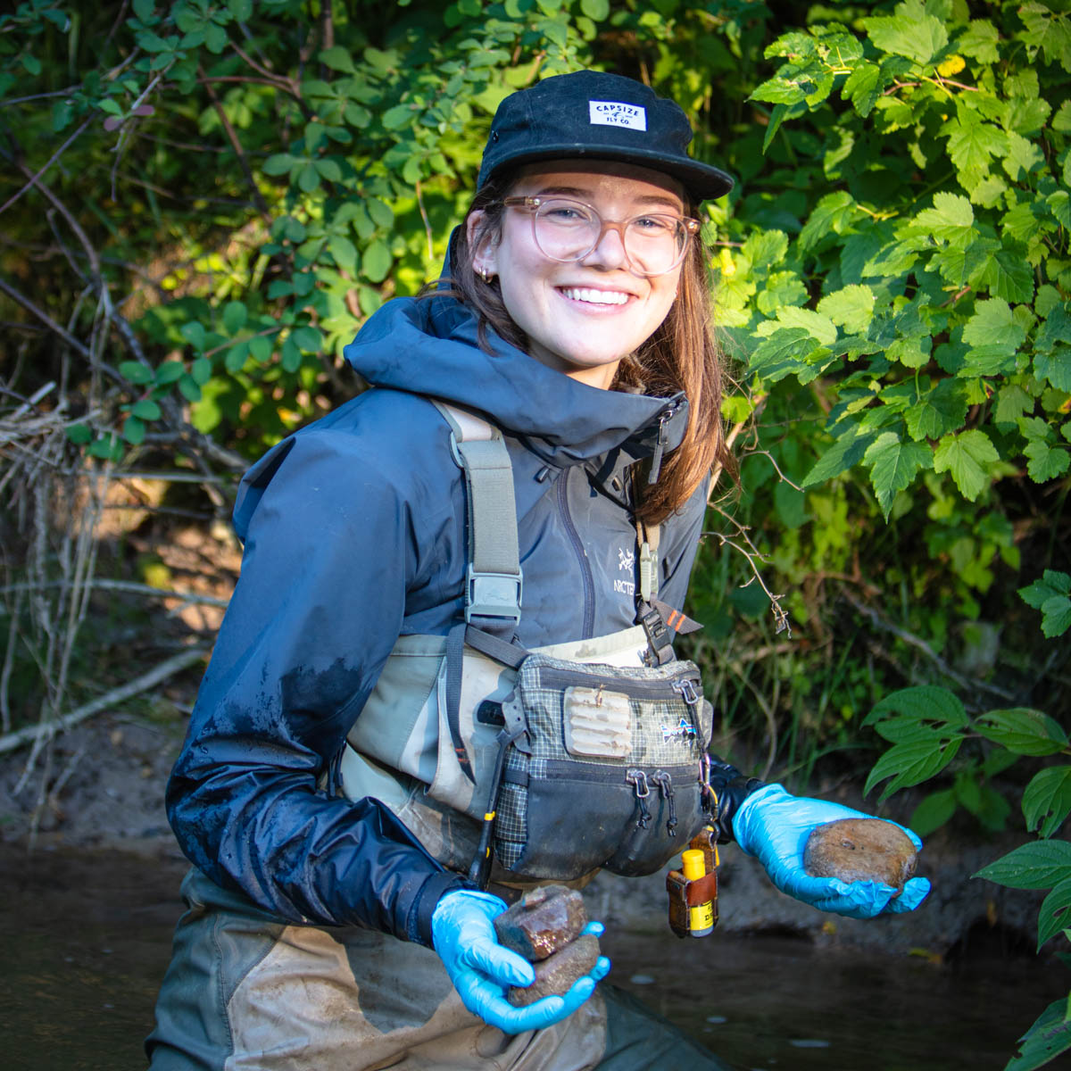 U of Guelph Environmental Sciences + Toxicology PhD candidate Moira Ijzerman at a river site