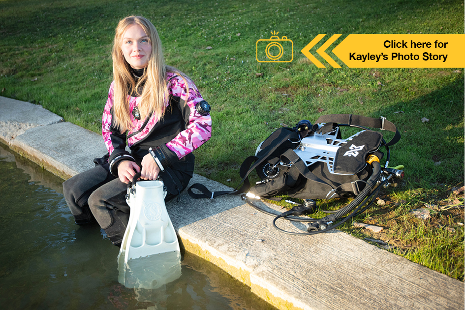 U of Guelph Integrative Biology grad student Kayley Head preparing for a dive