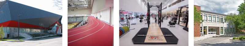 composite of Gryphon Athletic Centre, Mitchell Centre, indoor track, weight room