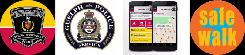 logos of the Campus Police, Safe Walk and Safe Gryphon