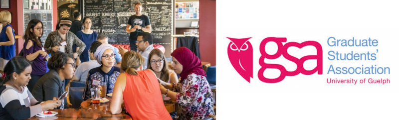 Group of people sitting around a table and the GSA logo